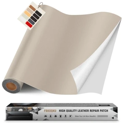 Abbildung von Leder kunstleder selbstklebend, 40 x 200cm Reparatur set, Kit für Möbel, Sofa, Autositze, Taschen, und Renovierung(Elfenbeingrau)