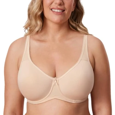 Abbildung von DELIMIRA Damen mit Bügel Nahtlose Vollschalen T Shirt BH Gepolstert Große Größen Beige 65D