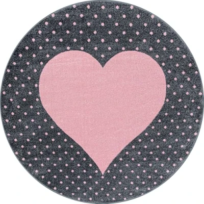 Abbildung von Carpetsale24 Kinderteppich liebevolles Herzmuster Pink und Grau 120 cm Rund Kurzflor Teppich Kinderzimmer für Jungen Mädchen Pflegeleicht Weich Waschbar Spielteppich Babyzimmer Babyteppich