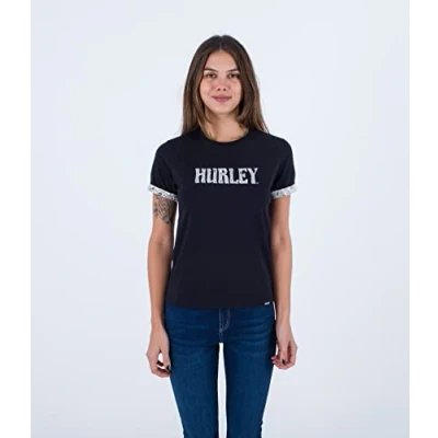 Abbildung von Hurley Damen Oceancare, kurzärmelig, kontrastiert T Shirt, Schwarz, M