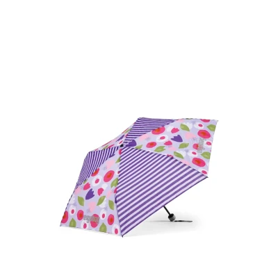 Abbildung von ergobag Regenschirm Kinderschirm für die Schultasche, ultraleicht und klein mit Tasche, reflektierend windfest BlütenzauBär Lila