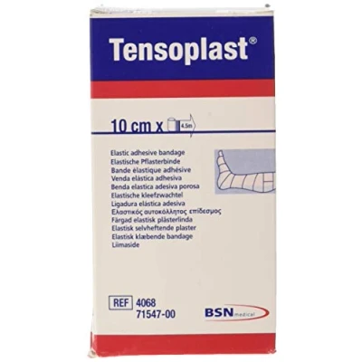 Abbildung von BSN Tensoplast Elastische Klebebinde, weiche Kanten und poröses Klebematerial, Gelbe Mittellinie, Größe 4,5 m x 10 cm, 1 Stück