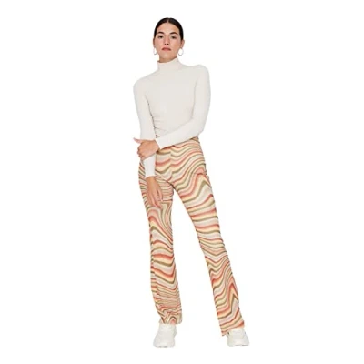 Abbildung von Trendyol Damen Herren Mittlerer Bund Flared Hose Pants, Mehrfarbig, XL EU