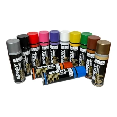 Abbildung von Sprayfarben Set 12 Farben je 200 ml. Schnelltrocknende Sprühfarben für Holz, Stein, Wand, Metall, Glas. Ideal Reparaturen, Graffiti usw. Glänzend, Spraydose, Hochglanz, Sprühlack