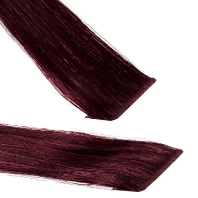Abbildung von hair2heart Premium Invisible Tape Extensions Echthaar 40 Tapes 60cm Burgundy