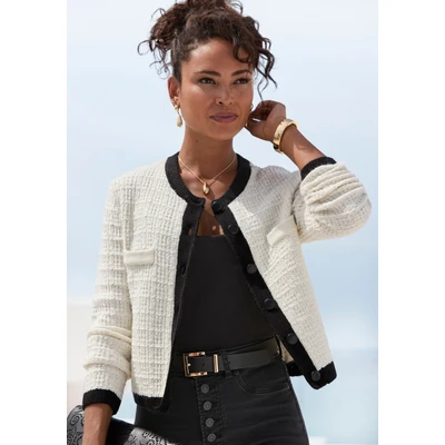 Abbildung von LASCANA Strickjacke mit dezentem Lurexgarn, Kontrastbündchen