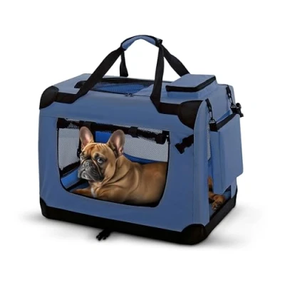 Abbildung von PET VIOLET Transportbox Hundebox Faltbar Katzenbox Hunde Tragetasche 62x42x44 cm, Blau