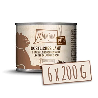 Abbildung von MjAMjAM Premium Nassfutter für Katzen purer Fleischgenuss köstliches Lamm pur, 6er Pack (6 x 200 g), getreidefrei mit extra viel Fleisch