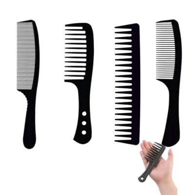 Abbildung von 4 Stück Haarkamm Kamm Set, Breiter Zahnkamm Kit Profi Friseur Professioneller HairComb, Starker, Langlebiger, Antistatischer für Männer und Frauen(Schwarz)