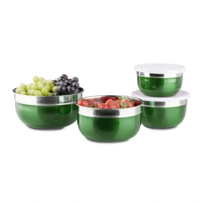 Abbildung von relaxdays Schüssel Set mit Deckel 4 teilig, Edelstahl, Grün