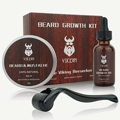Abbildung von INVJOY Beard Growth Kit, VIKICON Bartpflege Set, Bartwachstum für Männer, Bart Derma Roller Serum Öl Balsam