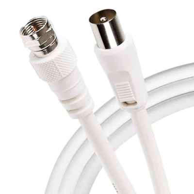 Abbildung von Maplin Koaxialkabel (F Stecker auf RF Stecker, TV Satelliten Antenne, 5 m) Weiß