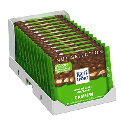 Abbildung von Ritter Sport Cashew (12 x 100 g), Vollmilchschokolade gefüllt mit gesalzenen Cashews, Tafelschokolade, Schokolade Nüssen, Nuss Klasse