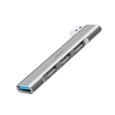 Abbildung von LogiLink UA0436 Ultraslim 4 Port USB Hub (Anschluss A) aus Aluminium mit bis zu 18W, Ports: 1x 3.0 Typ A, 3X 2.0 A
