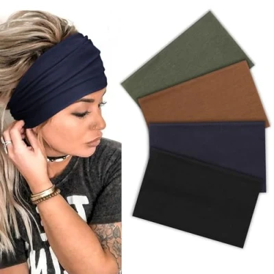 Abbildung von DRESHOW 4 Stück Stirnband Damen Sport Haarband Breit Elastisch Weiches Haarbänder Antirutsch Stirnbänder für Frauen Yoga Laufen
