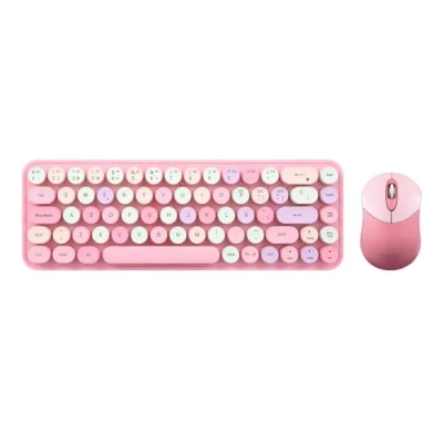 Abbildung von Perixx PERIDUO 802PK ES Set de Ratón y Teclado Inalámbrico Bluetooth Mini Estilo Retro Con Teclas Redondas Rosa Pastel Español QWERTY