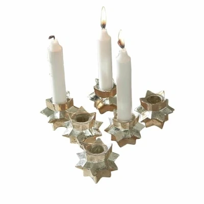 Abbildung von Loberon Kerzenhalter 6er Set Veridell, Sternform Design, Festliches für Stabkerzen, Kerzenständer, Dekoration, Wohn Accessoires, Glas, antiksilber