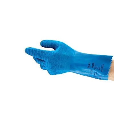 Abbildung von Ansell VersaTouch 62 401 Naturgummilatex Handschuhe, Chemikalien und Flüssigkeitsschutz, Blau, Größe 9 (6 Paar pro Beutel)