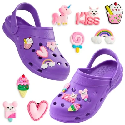 Abbildung von CityComfort Clogs Kinder, Gartenschuhe Sommerschuhe Mädchen mit Anhängern (Violett, 33/34 EU)