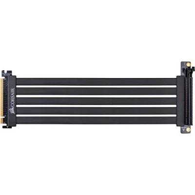 Abbildung von Corsair Premium PCIe 3.0 x16 Verlängerungskabel, 300 mm (EMI abgeschirmt, vollflexibel, 90 Grad weiblicher Anschluss), schwarz