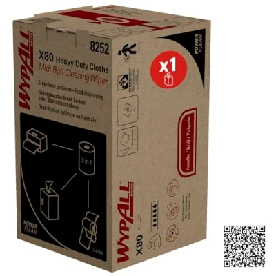 Abbildung von WypAll X80 Power Clean Reinigungstücher für schwere Reinigungsaufgaben 8252 2 in 1 Midi Rollenreinigungssystem Rolle x 180 weiße