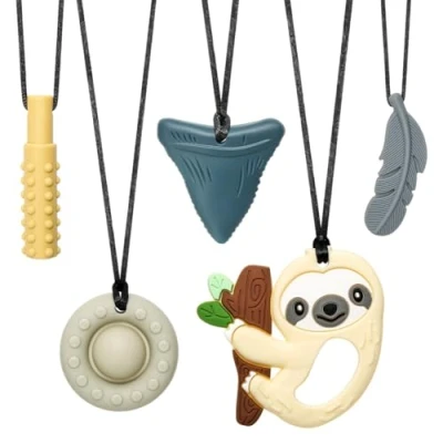 Abbildung von CLDY Chew Chain for Children, Pack of 5 Sensory Chewing Necklaces, Beißring aus Silikon BPA frei, Autism Toy Boys and Girls, Perfect Children with ADHD, Silicone Charm