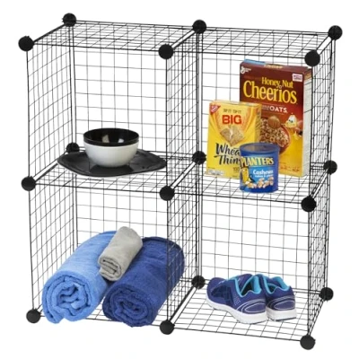 Abbildung von Iris Ohyama, Koffer, Mülleimer, Box, Kunststoff Organizer mit ergonomischen Griffen, 4er Set, BPA frei, Spielzimmer, Schule, Wire Cube 4, Schwarz