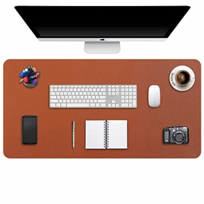 Abbildung von DOBAOJIA Große Schreibtischunterlage, Schreibtischmatte, Desk Pad, Schreibtischschutz, Schreibblock, für Laptop/Tastatur/Maus, PU Leder Wasserdicht + Wildleder Rutschfest 90 x 43cm (Braun)