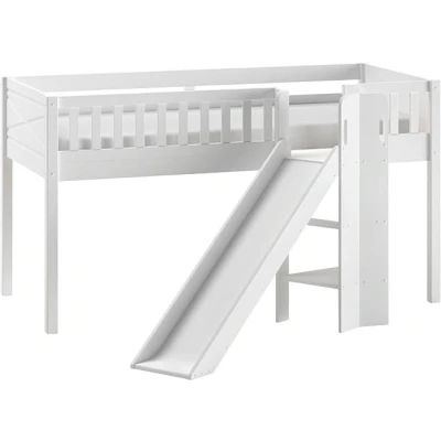 Abbildung von Vipack Hochbett &quot;Scott&quot;, (Made in Europe), m. Rollrost, LF 90x200 cm, Kiefer weiß lackiert, mit oder ohne Rutsche