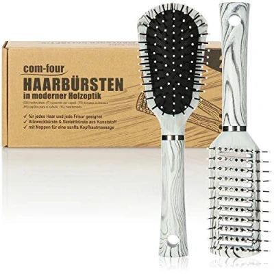 Abbildung von com four® 2 teiliges Haarbürsten Set für Frauen und Männer Skelettbürste, Allzweckbürste Haarstyling (2er Schwarz Weiß)