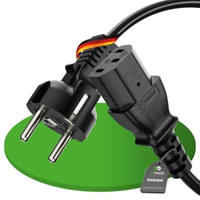 Abbildung von conecto Stromkabel Kaltgerätekabel 3 Polig, 2,0m, Schutzkontakt Netzstecker Schuko Stecker auf Kaltgerätekupplung C13 Buchse, Strom Kabel Netzkabel Netzteil für Monitor PC Drucker, Schwarz