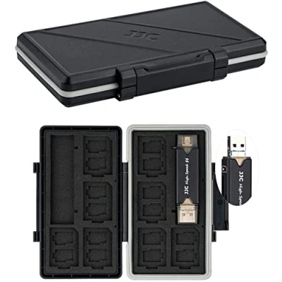 Abbildung von JJC Wasserdicht Speicherkarten Etui mit USB 3.0 Kartenlesegerät Aufbewahrung für 16 Micro SD SDXC SDHC + 8 SDHC, Karten Schutzbox Tragetasche Memory Card Case Box