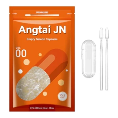 Abbildung von AngtaiJN Leere Gelatinekapseln Größe 00 Klare Kapseln zum Befüllen mit 2 Mikrolöffeln, DIY Gelatine Kapsel Kompatibel Kapselfüller 00, 500 Stück