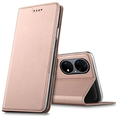 Abbildung von Verco Handyhülle für Huawei P50 Pro, Premium Handy Flip Cover Pro Hülle [integr. Magnet] Book Case PU Leder Tasche, Rosegold
