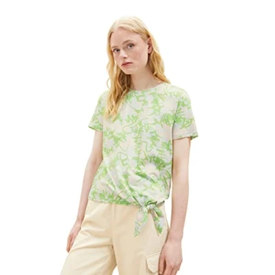 Abbildung von TOM Tailor Denim KNOT Tshirt print, Damen, Größe: Small, Grey green rose scribble print