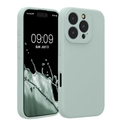 Abbildung von kwmobile Handyhülle kompatibel mit Apple iPhone 16 Pro Hülle gummierte Handy Case aus Silikon in Cool Mint