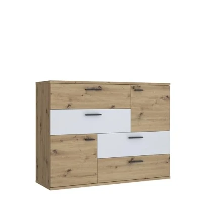 Abbildung von Forte Möbel Skive Kommode, Holzwerkstoff, Artisan Eiche Dekor mit Secret grau, 124,9 x 95,9 41,3cm