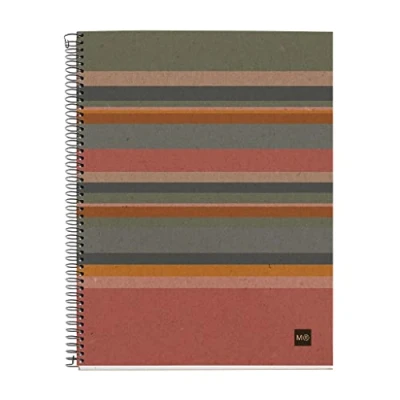 Abbildung von Miquelrius 100 Prozent recyceltes Notizbuch, 4 Farbstreifen, A4, 120 5 x mm Rasterblätter, 80 g Papier, Löcher, Recyclingkarton Einband, Öko Streifendesign