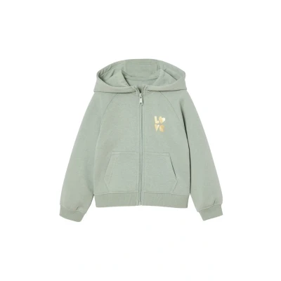 Abbildung von Mädchen Kapuzensweatjacke für Sport und Freizeit mit Recycling Polyester salbei