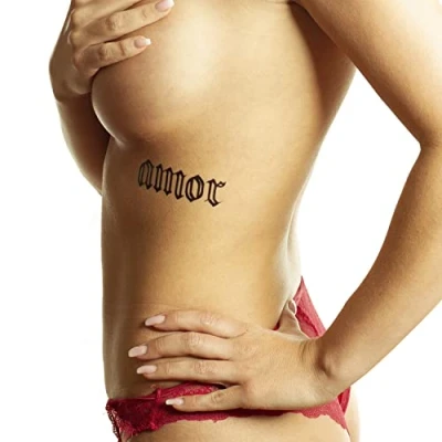 Abbildung von 1 x amor Tattoo Schriftzug in schwarz Temporary Haut (1)