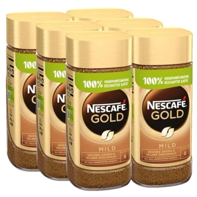 Abbildung von NESCAFÉ GOLD Mild, löslicher Bohnenkaffee, Instant Kaffee aus erlesenen Kaffeebohnen, koffeinhaltig, 6er Pack (6x200g)