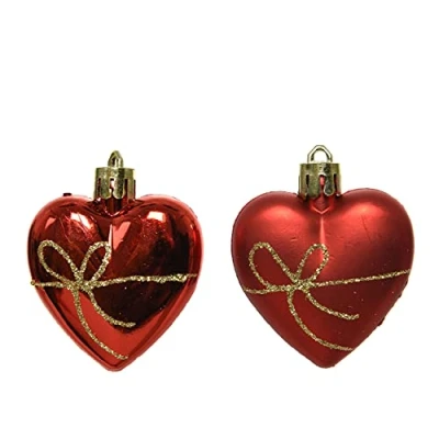 Abbildung von Decoris season decorations Christbaumschmuck, Christbaumschmuck Kunststoff Herzen mit Schleifen 6cm rot 2er Set