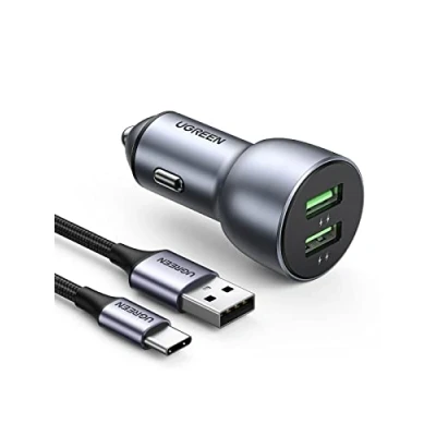 Abbildung von UGREEN Zigarettenanzünder USB QC 3.0 Autoladegerät 36W KFZ Ladegerät mit 1m C Kabel, kompatibel iPhone 15,15 Plus,15 Pro,15 Pro Max, Galaxy S24, S23, A53 usw.