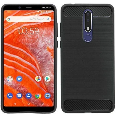 Abbildung von Silikon Hülle Tasche kompatibel mit Nokia 3.1 Plus Case Zubehör Gummi Bumper Schale Schutzhülle in Carbon Schwarz @cofi1453®