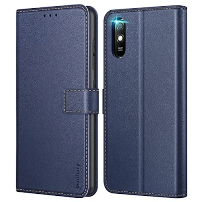 Abbildung von Ganbary Handyhülle für Xiaomi Redmi 9A Hülle, Premium Leder Tasche Flipcase [Kartenschlitzen] [Magnetverschluss] [Standfunktion] kompatibel mit Schutzhülle, Blau