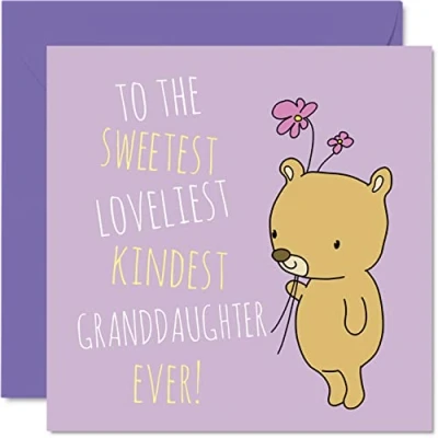 Abbildung von Stuff4 Geburtstagskarte für Enkelin, Motiv Sweetest Loveliest Kindest Granddaughter Ever, von Oma, Großvater, 145 mm x Grußkarten an Großmutter,