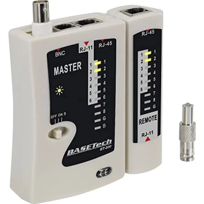 Abbildung von Kabeltester BT 200 Basetech Geeignet für RJ 45, 11, BNC