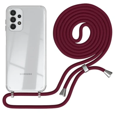 Abbildung von EAZY CASE Handykette kompatibel mit Samsung Galaxy A13 (4G / 5G) Handyhülle Umhängeband Handykordel Schutzhülle Silikonhülle Hülle Band Stylische Kette Burgunder Rot