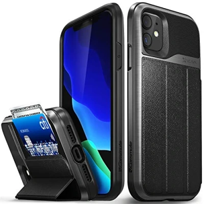 Abbildung von VENA iPhone 11 Hülle, vCommute (Military Grade, Kartenfach) HandyHülle mit Standfunktion, Leder Flip Brieftasche Etui Schutzhülle für Apple (6.1&quot; inch) Grau