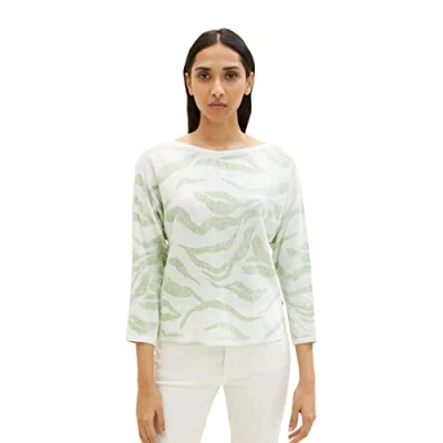 Abbildung von TOM Tailor Gemusterter Strickpullover, Damen, Größe: Large, Green wavy knit design